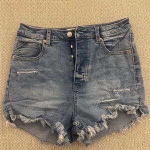 We The Free Blue Distressed Jean Shorts